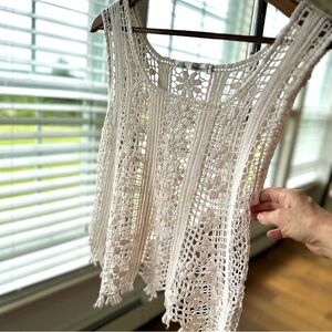 Solitaire Cream Crochet Tank Top with Scoop Neck, Loose Fit, Boho